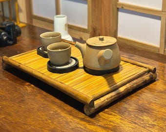 Handmade Bamboo Tea Tray – Rustic Zen Minimalist Serving Decor