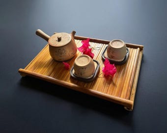 Handmade Bamboo Tea Tray – Rustic Zen Minimalist Serving Decor