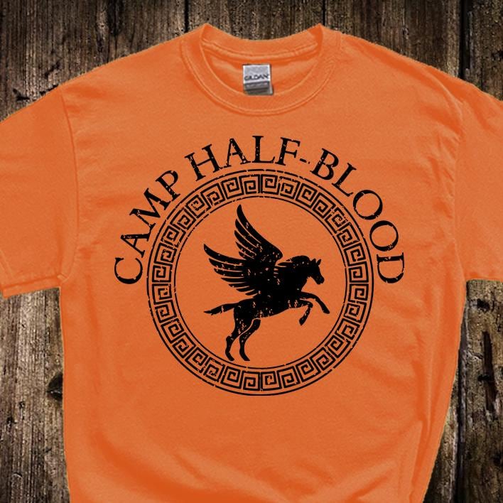 Maglietta Donna Percy Jackson Inspired | Camp Half-Blood PJO | Arancione Con Scritta Bianca | Taglia L | Fatta A Mano
