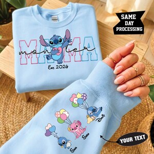 Sudadera de Stitch Lilo, suéter del Día de la Madre, sudadera de Stitch para mamá, suéter de vacaciones familiares, suéter para amantes de Disney, suéter a juego de Disney Royal Blue