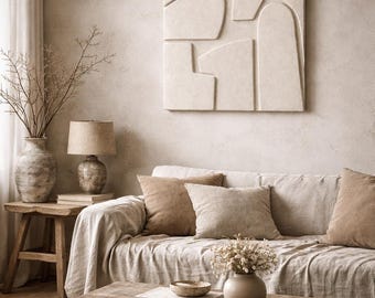 Handmade Plaster Relief Sculpture | Textured Abstract Wall Art, Neutral Tones