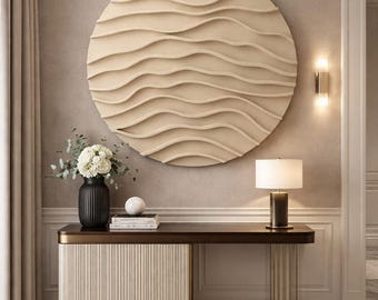 Round Sand Waves Wall Art | Neutral Plaster Wall Decor | Textured Minimalist Living Room Decoration | Birthday Gift