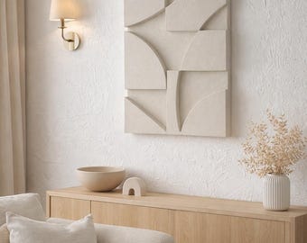 Large Diptych Plaster Wall Art | Textured Sculpture Set, Minimalist Neutral Decor