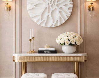 Round Organic Roots Wall Art | Neutral Textured Plaster Decor | Minimalist Living Room Wall Decoration | Birthday Gift