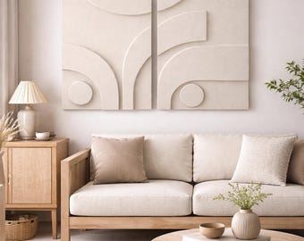 Wabi Sabi Plaster Sculpture | Organic Textured Wall Art (Set of 2) | Japandi Minimalist Wall Decor | Large Wall Hanging | Gift for Her