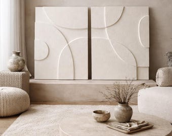 Wabi Sabi Plaster Sculpture | Organic Textured Wall Art (Set of 2) | Japandi Minimalist Wall Decor | Wall Hanging | Gift for Her