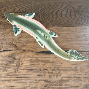 Ceramic Mosaic Trout Fish Floor Tile (Green with speckled fins)