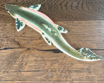 Ceramic Mosaic Trout Fish Floor Tile (Green with speckled fins) - Safe for indoor/outdoor wet applications