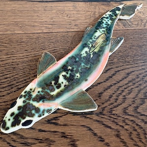 Ceramic Mosaic Trout Fish Floor Tile (Speckled Green)