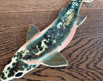 Ceramic Mosaic Trout Fish Floor Tile (Speckled Green) - Safe for indoor/outdoor wet applications