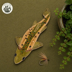 Ceramic Mosaic Brown Trout (with spots) Fish Floor Tile - Safe for indoor/outdoor wet applications