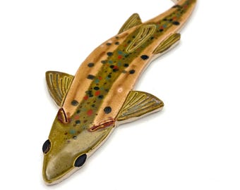 Ceramic Mosaic Brown Trout (with spots) Fish Floor Tile - Safe for indoor/outdoor wet applications