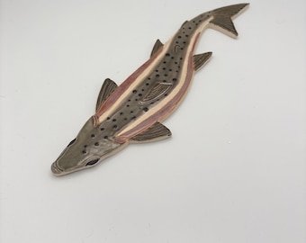 Ceramic Mosaic Chinook Salmon Fish Floor Tile (Silver with Salmon Stripe) - Safe for indoor/outdoor wet applications