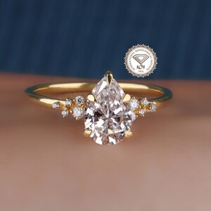 14K Gold Pear Lab Grown Diamond Engagement Ring, Snow Drift Solitiare