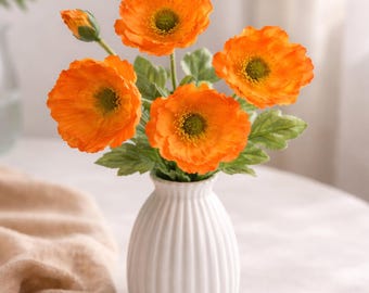 Ramo de amapolas artificiales de seda: tallos florales realistas para decoración de bodas y manualidades en el hogar.