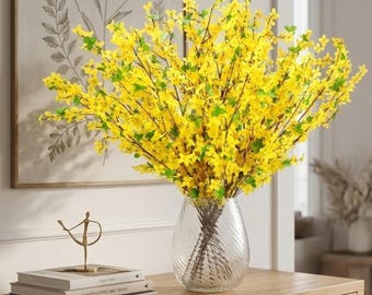 Tallos de jazmín amarillo artificial para decoración de centros de mesa, regalo de inauguración de casa