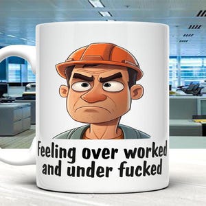 Rolig arbetsmugg | Överarbetad kontorsmugg | Oförskämd humorpresent till honom | Byggarbetarmugg | Vuxen skämtkaffekopp | Kollegapresent