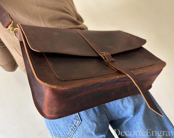 Bolso bandolera de piel personalizado para portátil: Maletín de hombro para hombre y mujer (13-16 pulgadas)