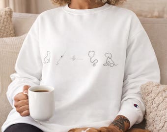 Sudadera con capucha de campeón de arte lineal veterinario / Regalo para técnico veterinario