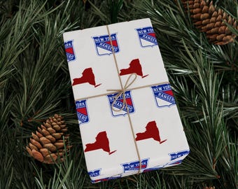 Papel de regalo de los New York Rangers / Regalo para un fanático del hockey de la NHL
