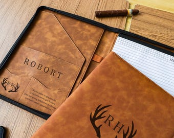 Personalized Refillable Portfolio,Custom Portfolio With Zipper,Monogrammed Leather Portfolio,Business Gift, Phd Gift.