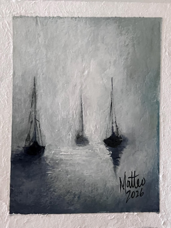 Silent Harbor- Original Miniature Sailboat Painting