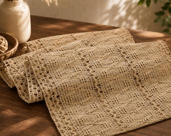 Boho Tischläufer, Bauernhaus Makramee Tischläufer, Jute Tischdekoration, gewebter Couchtischläufer, Esszimmer Dekor 182 cm