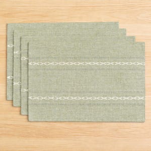 Sage Green Linen Hemstitch Placemats Set of 4, Farmhouse Cotton Table Mats