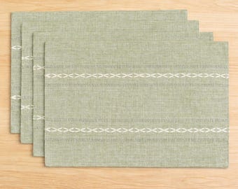 Platzsets aus Leinen in Salbeigrün mit Hohlsaum, 4er-Set, Tischsets aus Baumwolle im Landhausstil