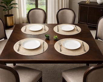 Runde geflochtene Tischsets, 15-Zoll-Natur-Beige gewebte Essmatten, Boho-Bauernhaus-Küchendekor
