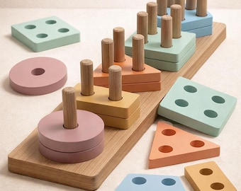 Montessori Holzform Sortierer Spielzeug, Stapeln & Zählen, 1-2 Jahre alt