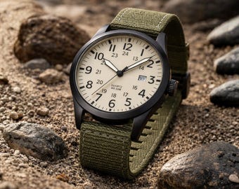 Herrenuhr Militär | Ziffernblatt mit Leuchtfarbe, Nylon Armband