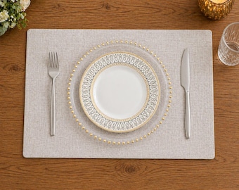 Baumwoll Leinen Tischsets Set, neutrales beige, waschbares Essmatten Set (33 x 48,5 cm)