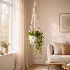 Suporte de plantas artesanal em macramê: Cesto suspenso em corda de algodão estilo boho (vaso não incluído)