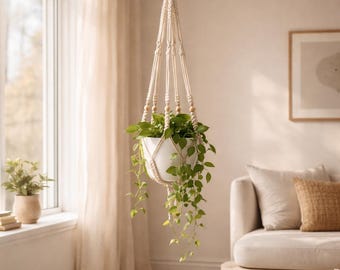 Handcrafted Macrame Plant Hanger: Boho Cotton Rope Hanging Basket (Pot Not Included)