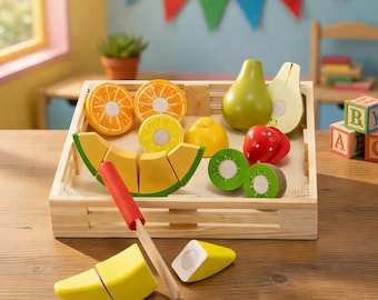 Holzspielzeug zum Schneiden von Früchten - Rollenspielzubehör für Kleinkinder (ab 3 Jahren)