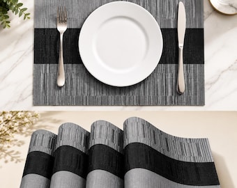Schwarze gewebte Tischsets 4er Set - hitzebeständige, rutschfeste Vinyl Tischsets für Esszimmer, Küche und Außenbereich - stilvoll und langlebig