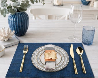 Marineblaue Tischsets 4er Set, Waschbare Vinyl Tischsets, hitzebeständige abwischbare Esszimmer Tischsets, moderne Küchendekoration