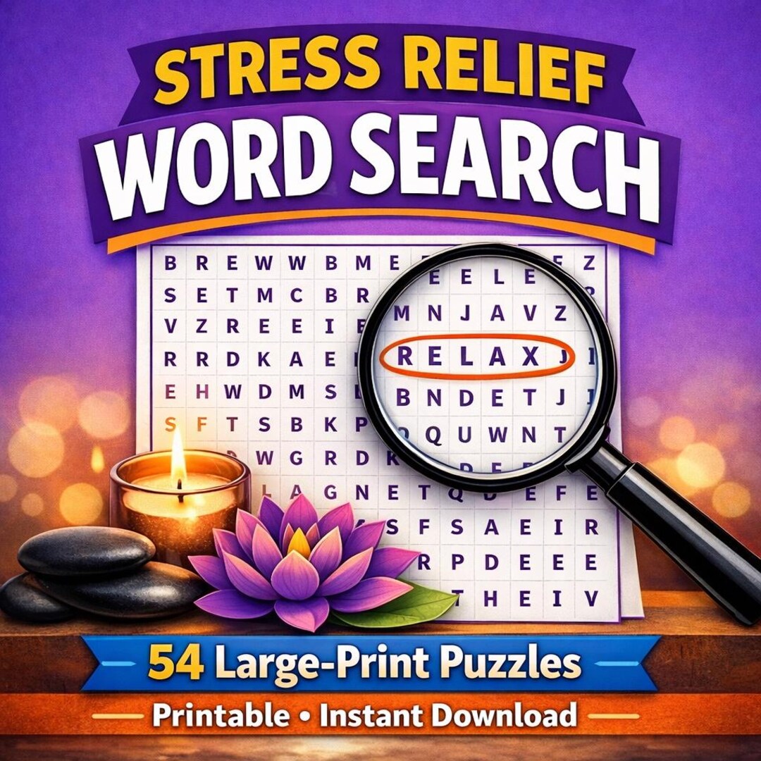 Stress Relief Word Search Printable – 54 Large-print Puzzles for ...