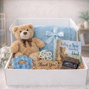 Cuddle Box Gift Set | Plush Teddy Bear, 'Why A Son Needs A Dad' Storybook, Soft Blanket