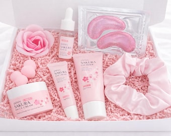 Sakura Skincare Gift Box for Women | Spa Set, Face Cream, Serum, Cleanser, Eye Cream