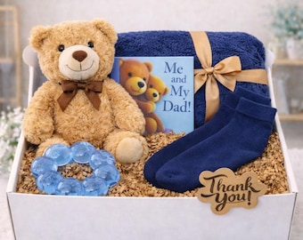 Fathers Day Cuddle Box Gift Set | Plush Teddy Bear, 'Me and My Dad!' Storybook, Soft Blanket