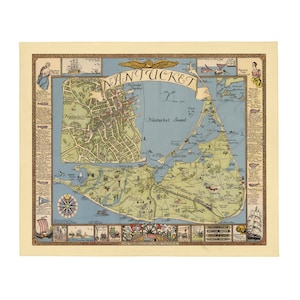 Nantucket - Map - Blanket - Vintage - Pictorial - Throw Blanket - Massachusetts