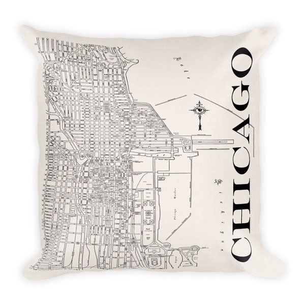 Chicago - Map - Pillow - Windy City - Navy Pier - Illinois - Premium Pillow
