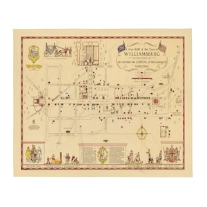 Williamsburg - Virginia - Throw Blanket - Blanket - Vintage - Map