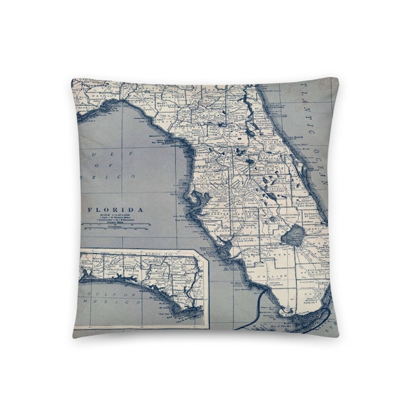 Pillow - Florida - Map - Vintage - Blueprint