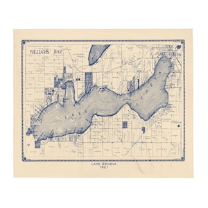 Throw Blanket - Lake Geneva - Wisconsin - Map - Vintage - Fontana - Williams Bay
