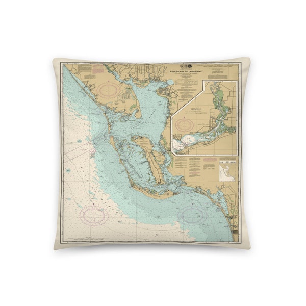 Pillow - Ft. Meyers - Florida - Captiva Island - Sanibel Island - Nautical Map