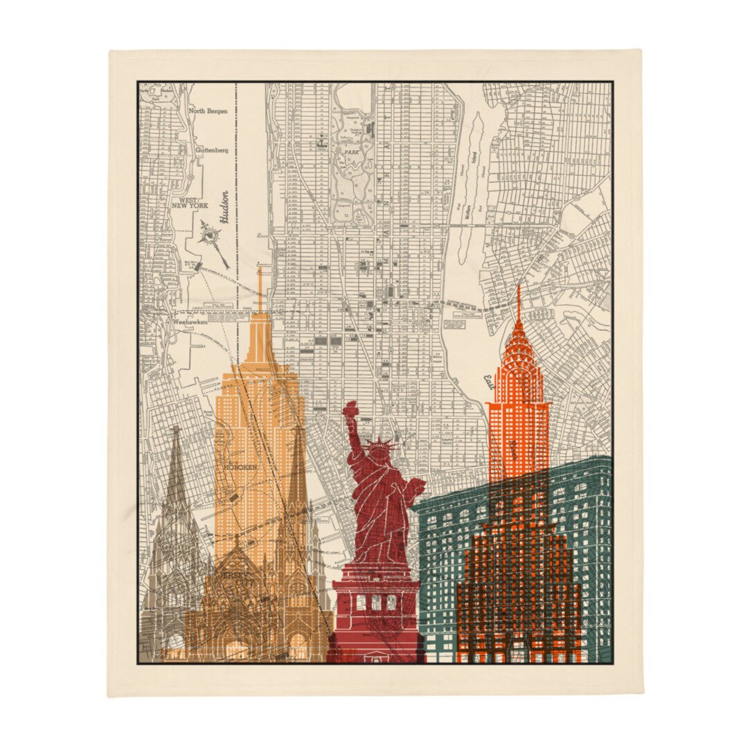Throw Blanket New York Manhattan Map Skyline Etsy