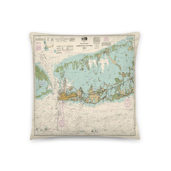 Pillow - Key West - Florida - Nautical Map - Florida Keys